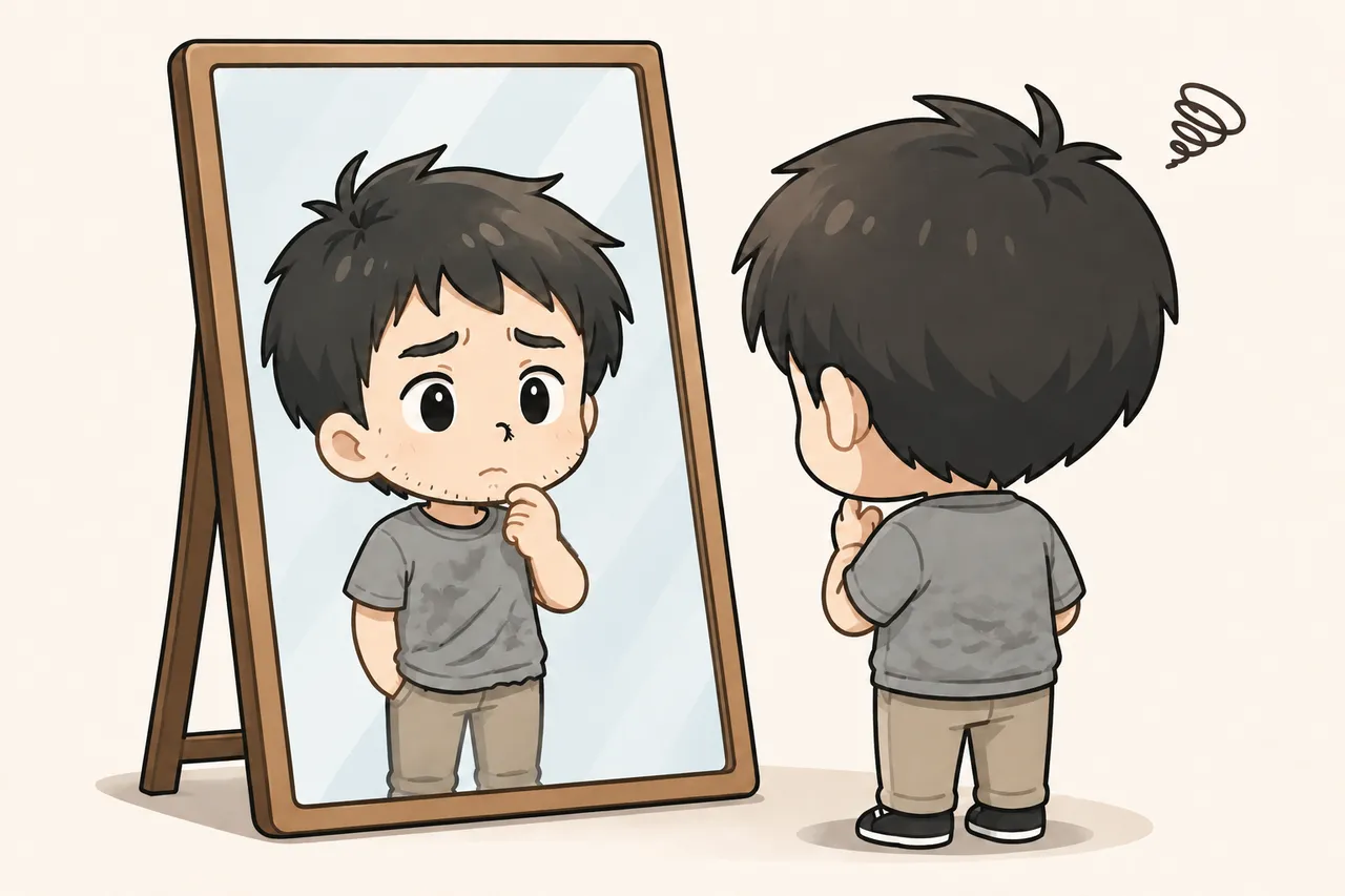 身だしなみを確認する男性